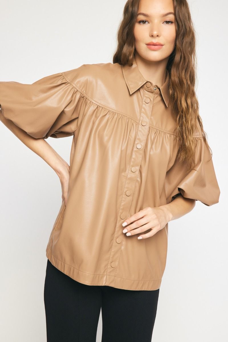 Faux Leather Button Down (size small)