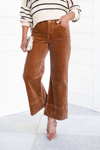 High Rise Crop Wide Corduroy Pants
