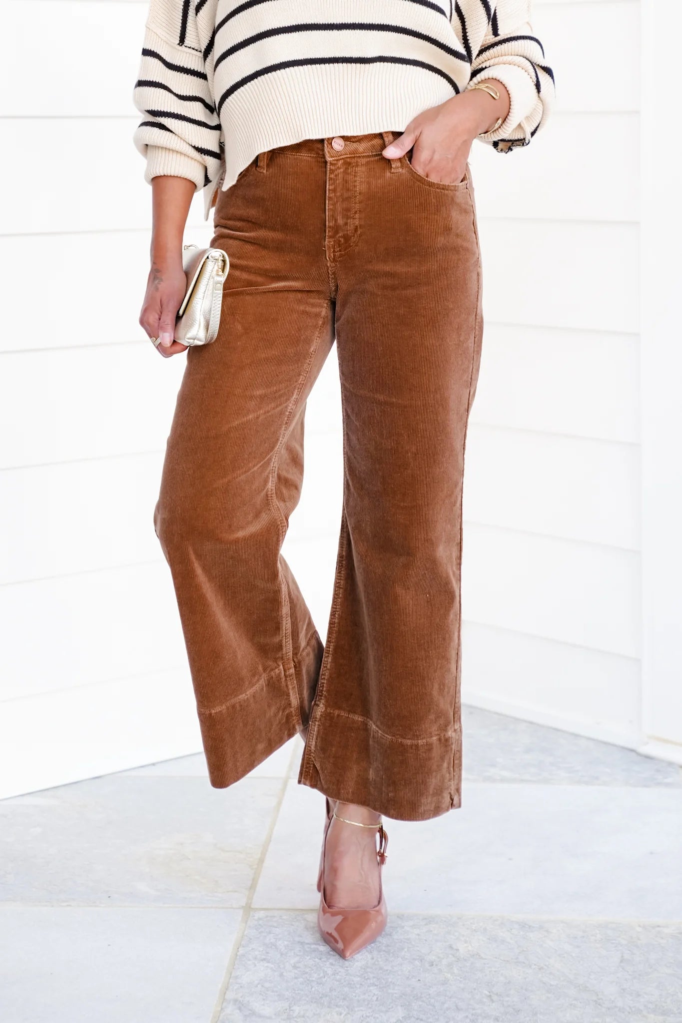 High Rise Crop Wide Corduroy Pants