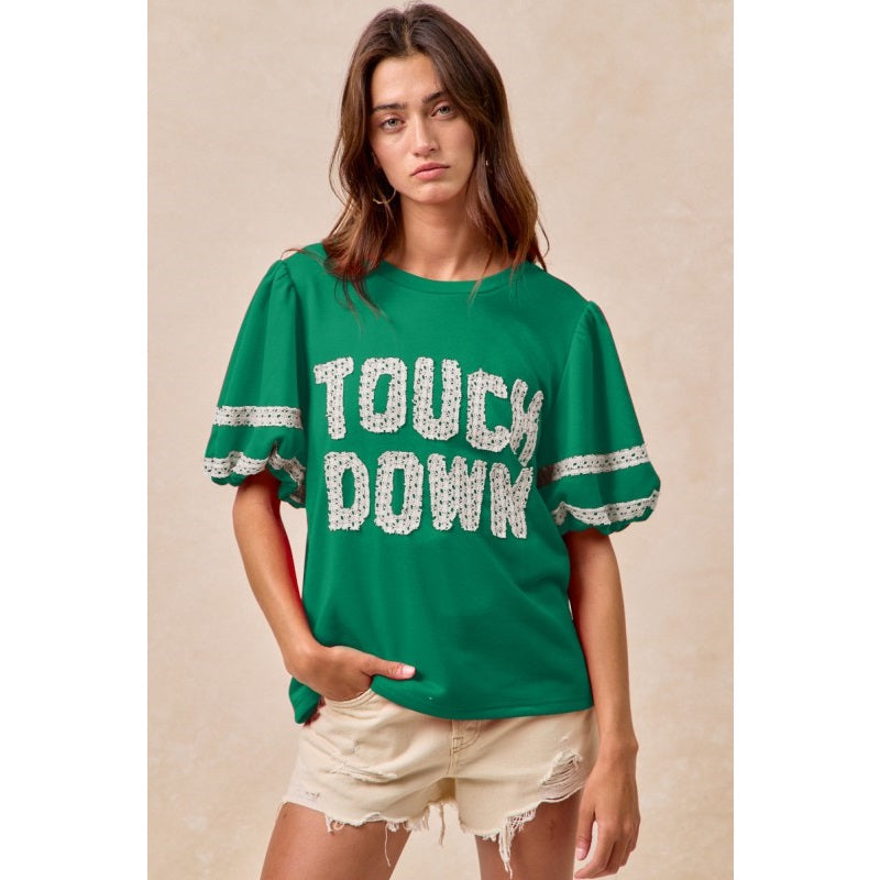 Gameday Theme Sleeve Top with Touch Down Patchwork