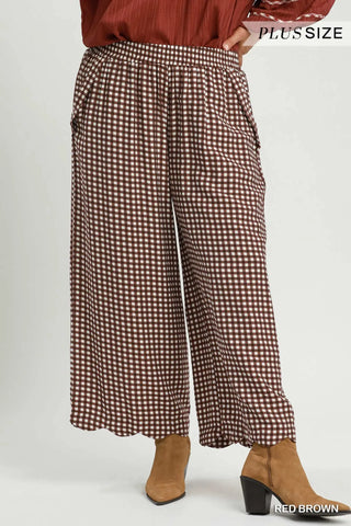 Gingham Wide Leg Scallop Hem Crop Pants