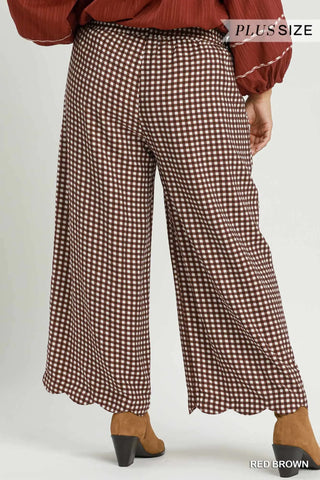 Gingham Wide Leg Scallop Hem Crop Pants