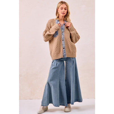 Washed Checker Denim Mix and Match Sweater Top
