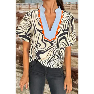 Zebra Stripe Contrast Ricrac Detail Blouse