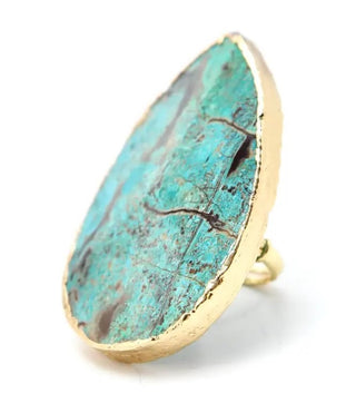 Adjustable 2" Gold Turquoise Stone Ring