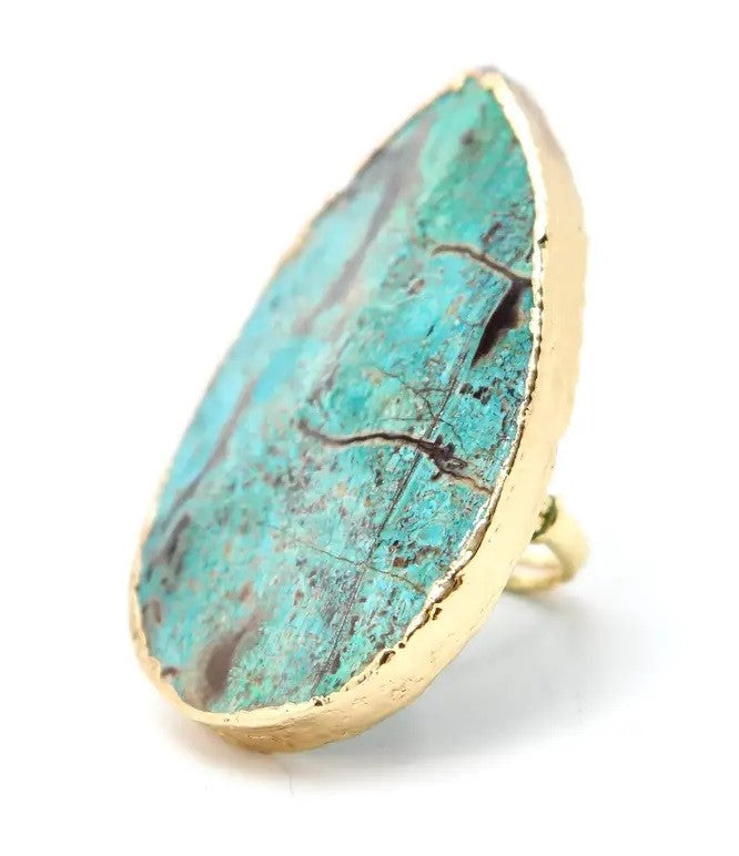 Adjustable 2" Gold Turquoise Stone Ring