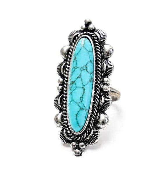 Adjustable Elongated Turquoise Ring