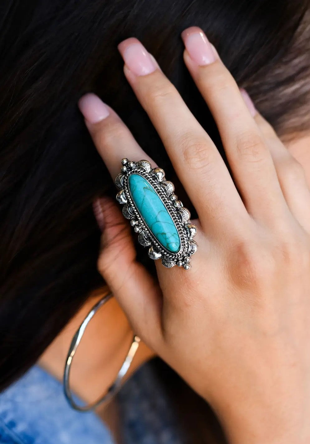 Adjustable Elongated Turquoise Ring