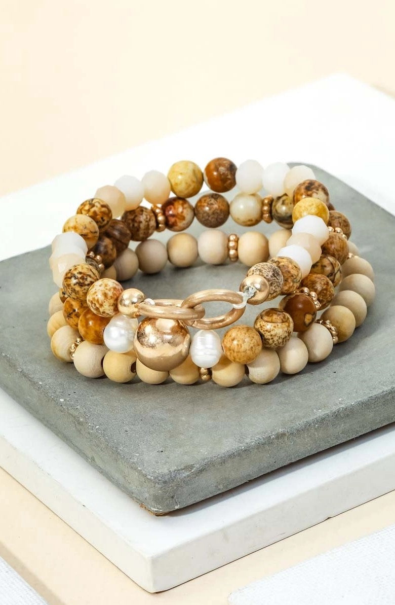 Assorted Stone Ball Beaded Bracelet Set