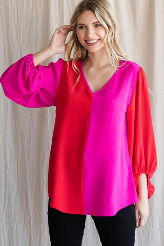 ColorBlock Duo-Tone Bubble Sleeve Top