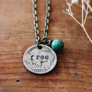 Buffalo Nickel Necklace that says free