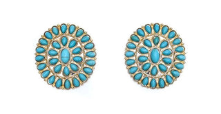 Large Gold and Turquoise Cluster Post Earrings