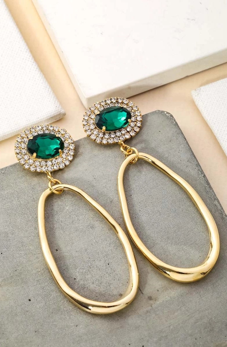 Rhinestone Oval Cutout Drop Earrings