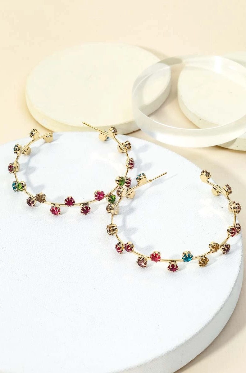 Rhinestone Studded Thin Hoop Earrings