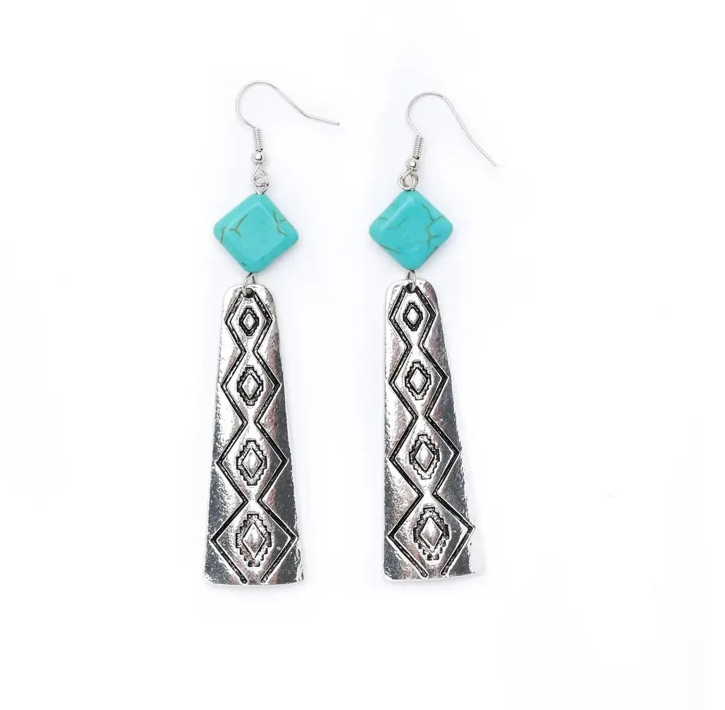 Silver Stamped Elongated Earrings