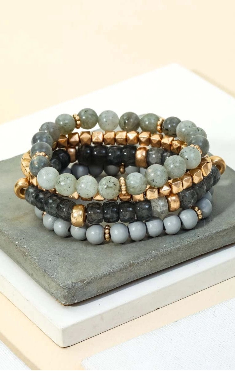 Stone Ball Beaded Stackable Bracelet Set