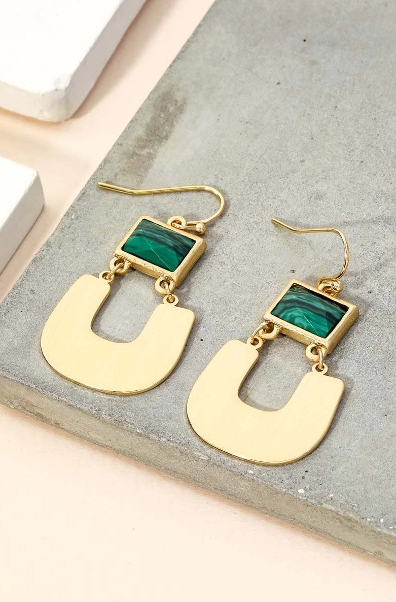 Stone Square Arch Drop Earrings