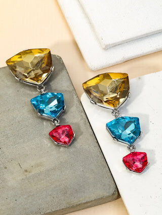 Three Colored Tiered Gem Dangle Earrings